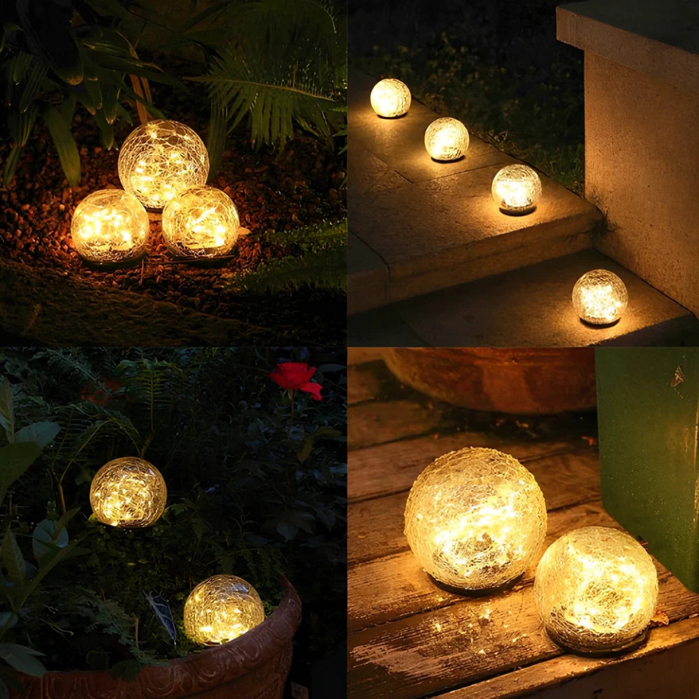 Crackle solar garden orb light with warm white glow and dusk sensor 13