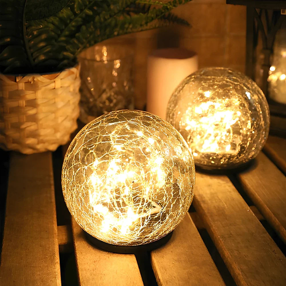 Crackle solar garden orb light with warm white glow and dusk sensor 2