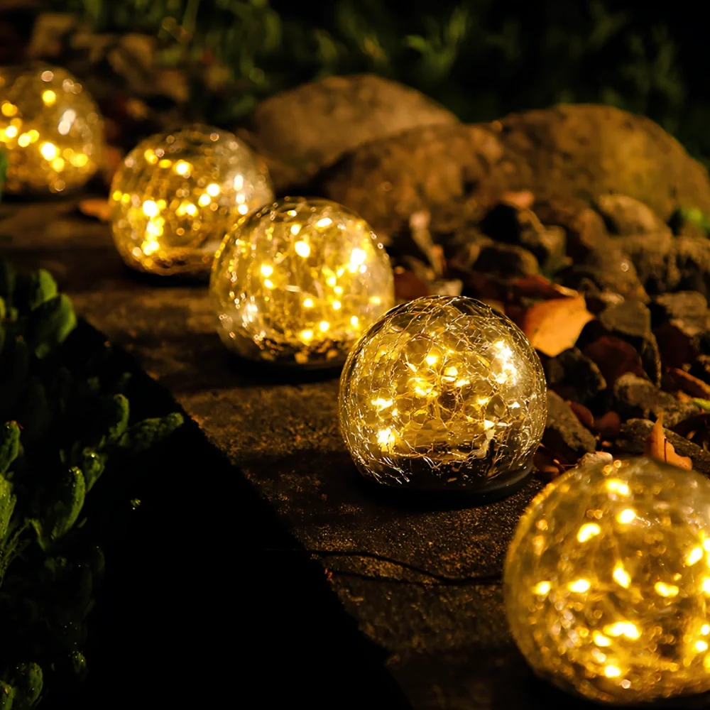 Crackle solar garden orb light with warm white glow and dusk sensor 3