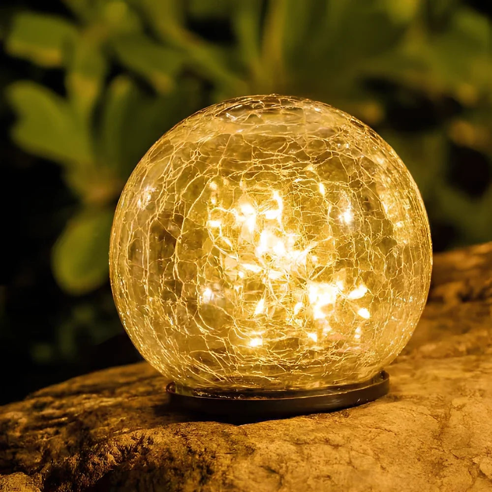 Crackle solar garden orb light with warm white glow and dusk sensor 4