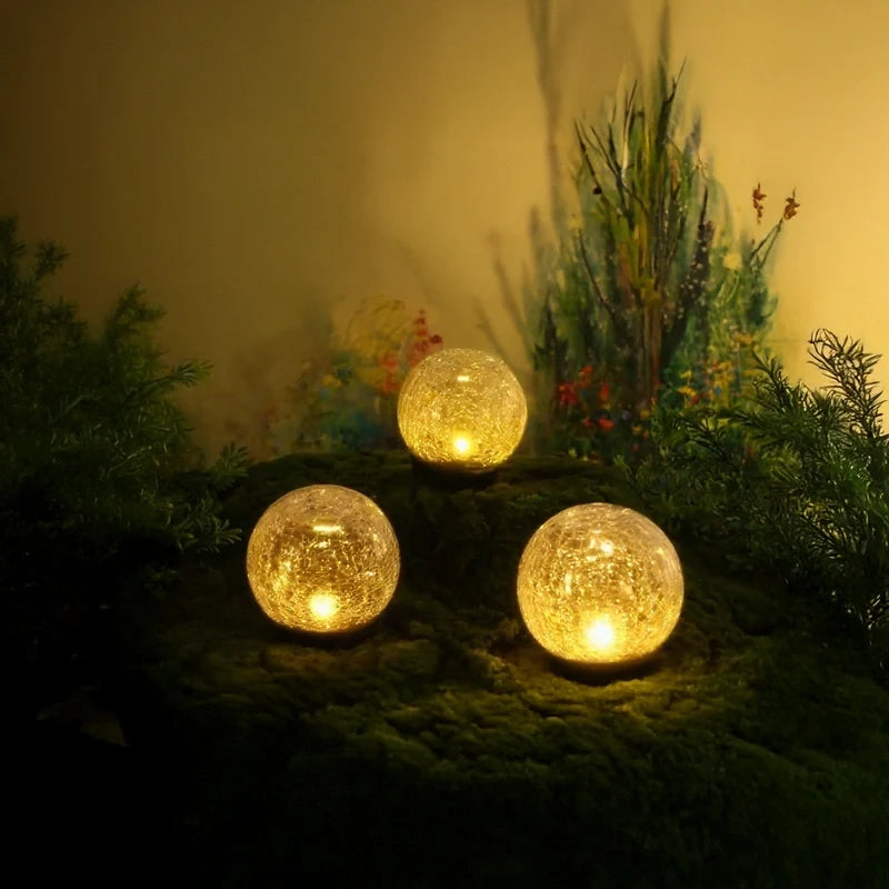Crackle solar garden orb light with warm white glow and dusk sensor 5