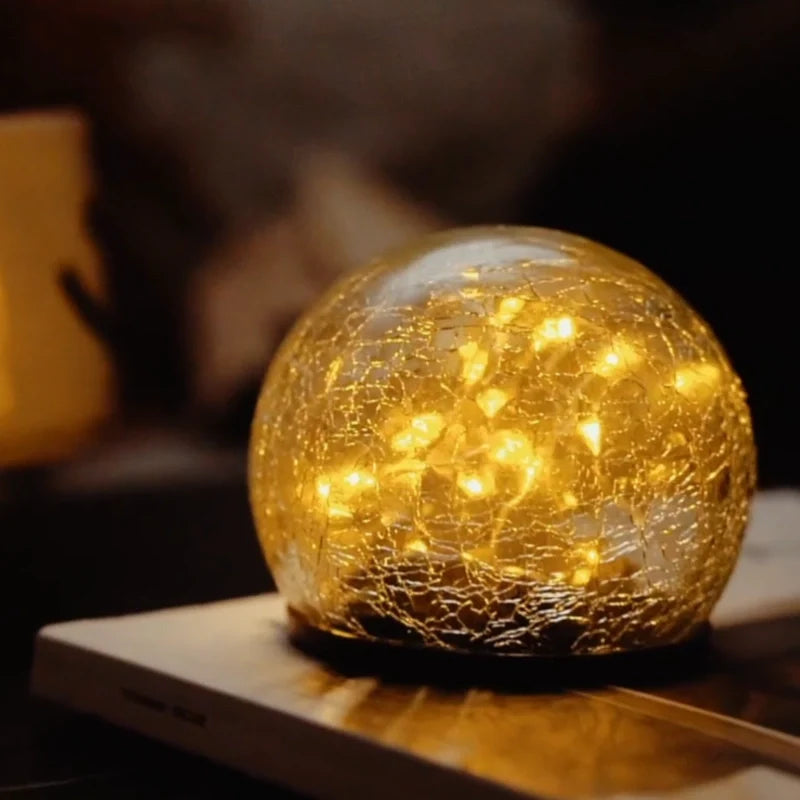 Crackle solar garden orb light with warm white glow and dusk sensor 6