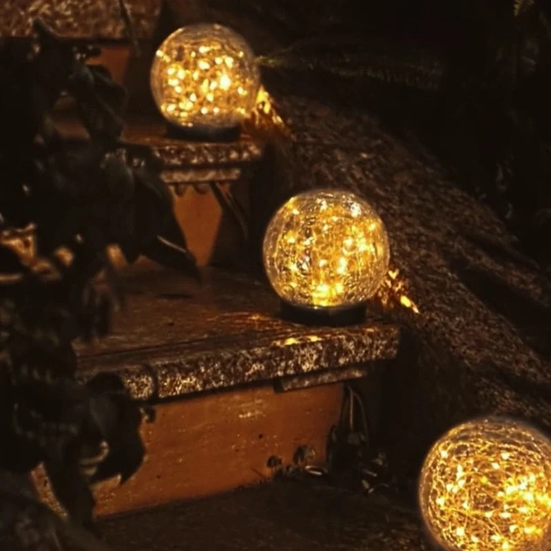 Crackle solar garden orb light with warm white glow and dusk sensor 7