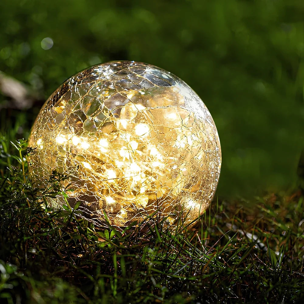 Crackle solar garden orb light with warm white glow and dusk sensor 8