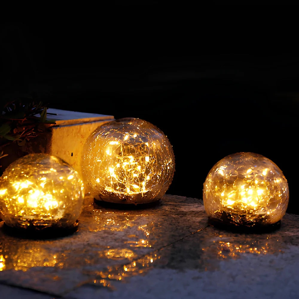 Crackle solar garden orb light with warm white glow and dusk sensor 9