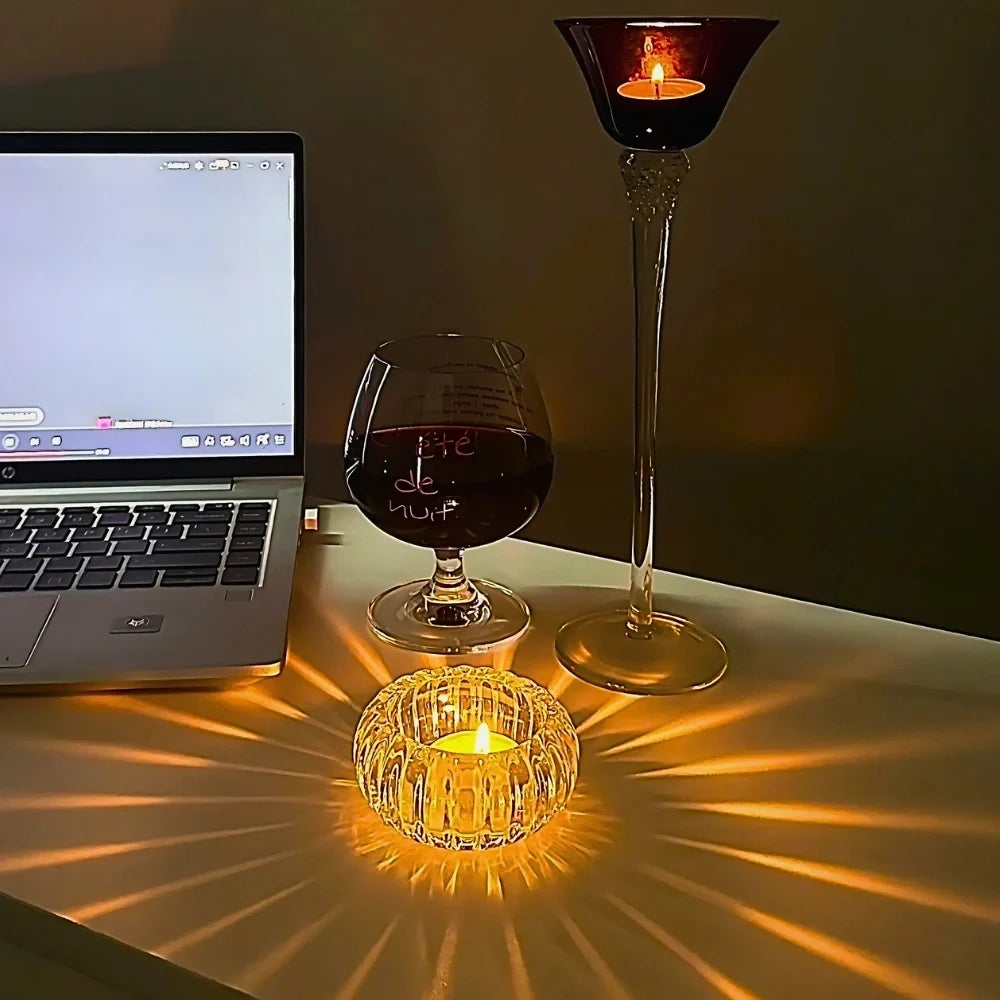 Crystalline GlowRipple candle holder with rippled glass design casting enchanting light reflections 3