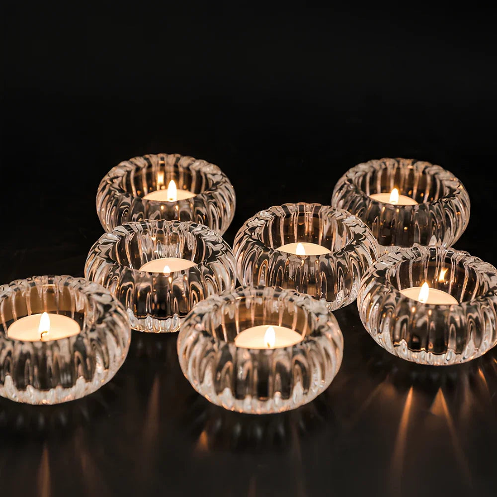 Crystalline GlowRipple candle holder with rippled glass design casting enchanting light reflections 9