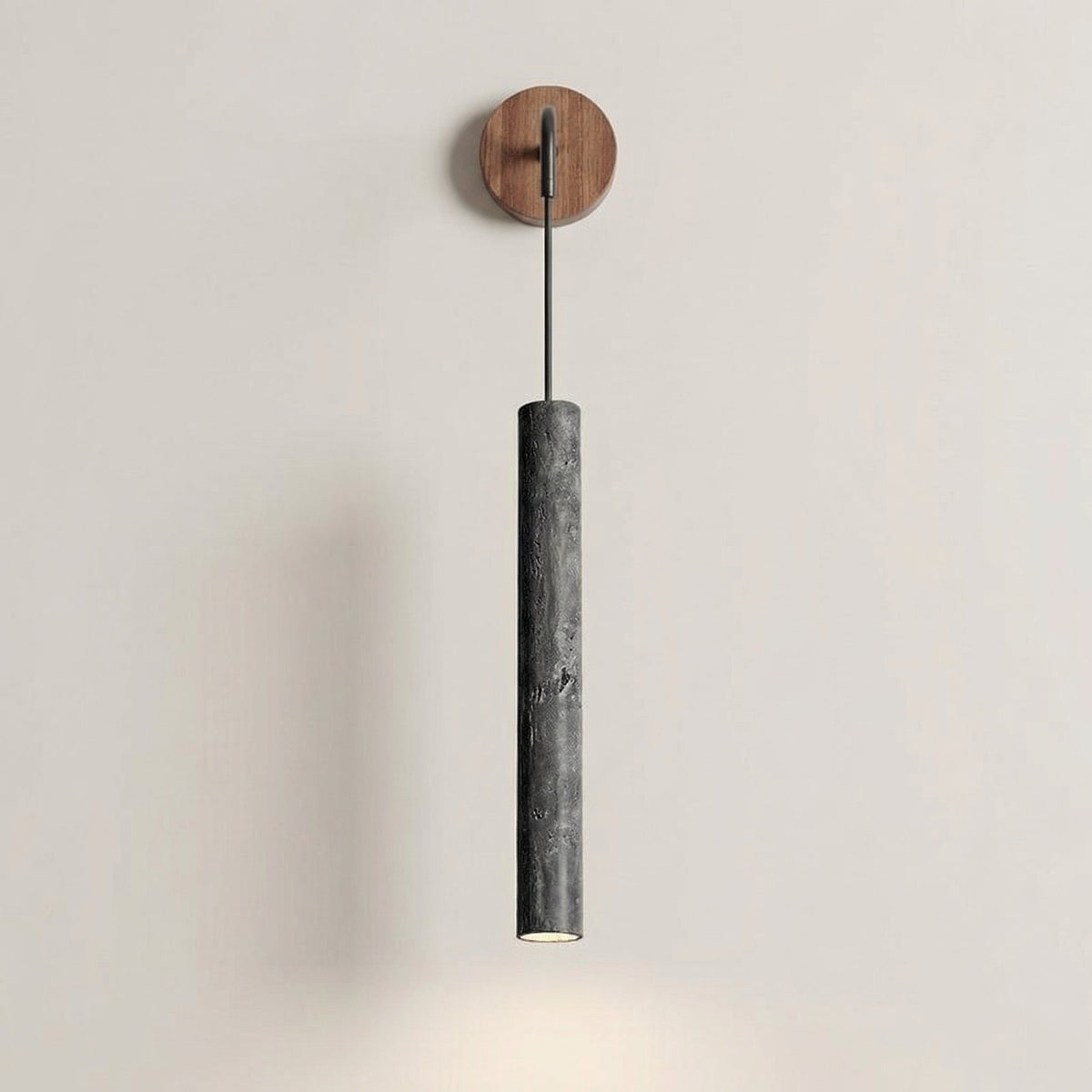 Cylindrical 30cm Travertine Tube Wall Lamp with wooden accent 2