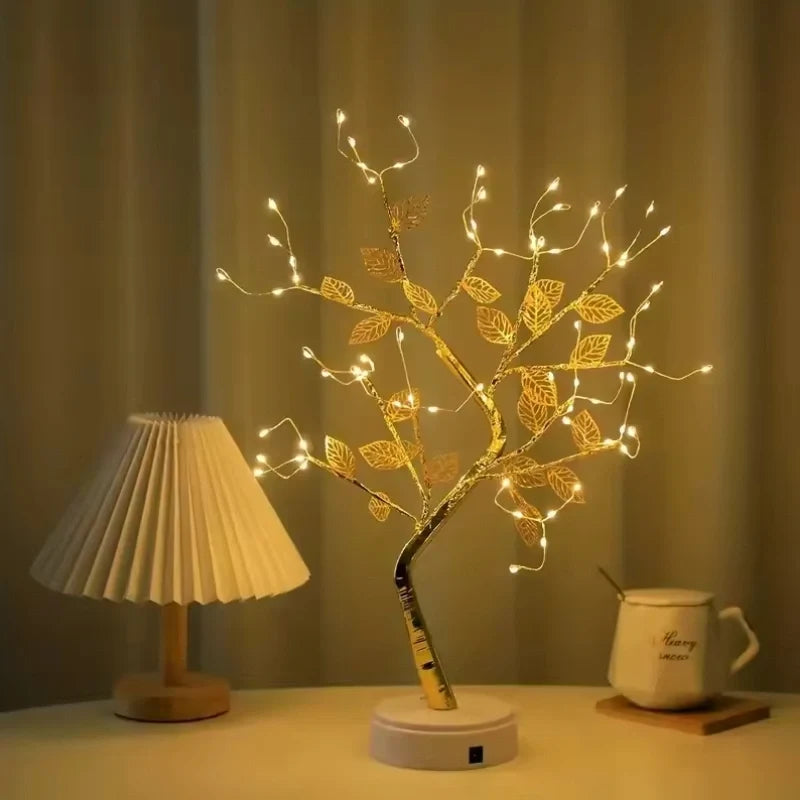 Golden Leaf Tree with warm LED lights and adjustable bendable branches for home decoration