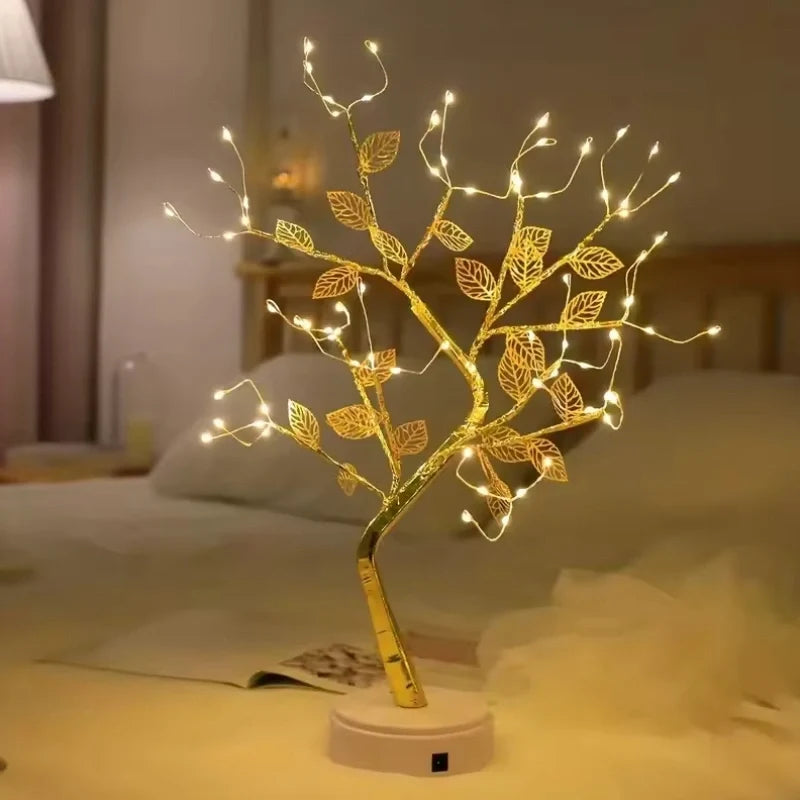 Golden Leaf Tree with warm LED lights and adjustable bendable branches for home decoration 6