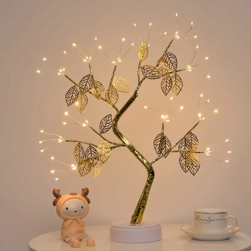 Golden Leaf Tree with warm LED lights and adjustable bendable branches for home decoration 7