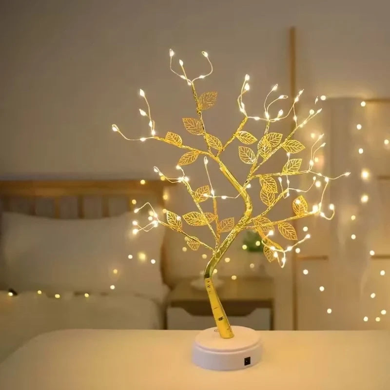 Golden Leaf Tree with warm LED lights and adjustable bendable branches for home decoration 8