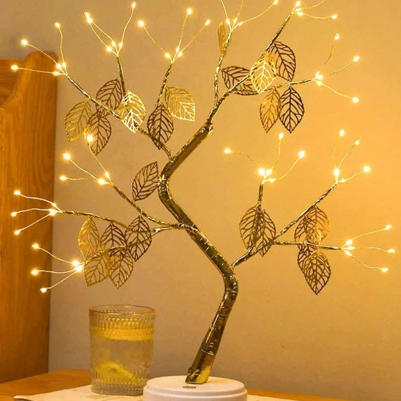 Golden Leaf Tree with warm LED lights and adjustable bendable branches for home decoration 9
