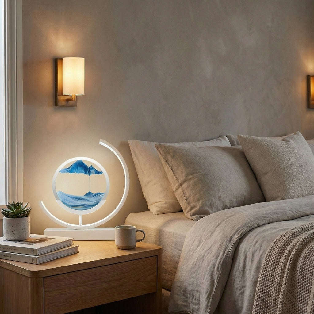 Dimmable 3D quicksand art table lamp with flowing sand and ambient LED light 10
