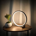 Dimmable Halo Nightstand Lamp with LED ring design, modern minimalist bedroom lighting