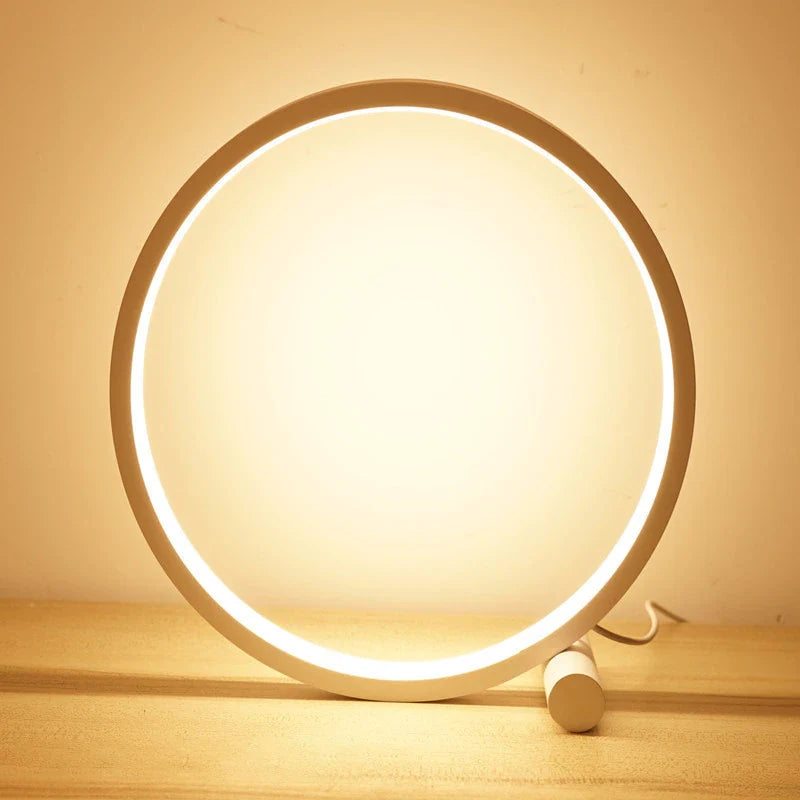 Dimmable Halo Nightstand Lamp with LED ring design, modern minimalist bedroom lighting 5