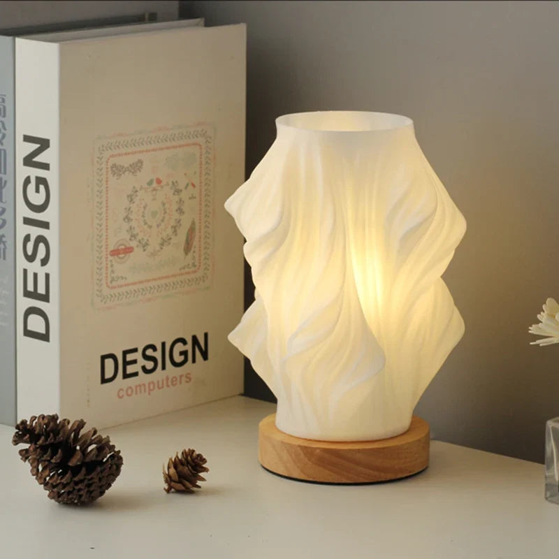 Dimmable Serene Wavecrest Lamp with wave-shaped shade and wooden base 14