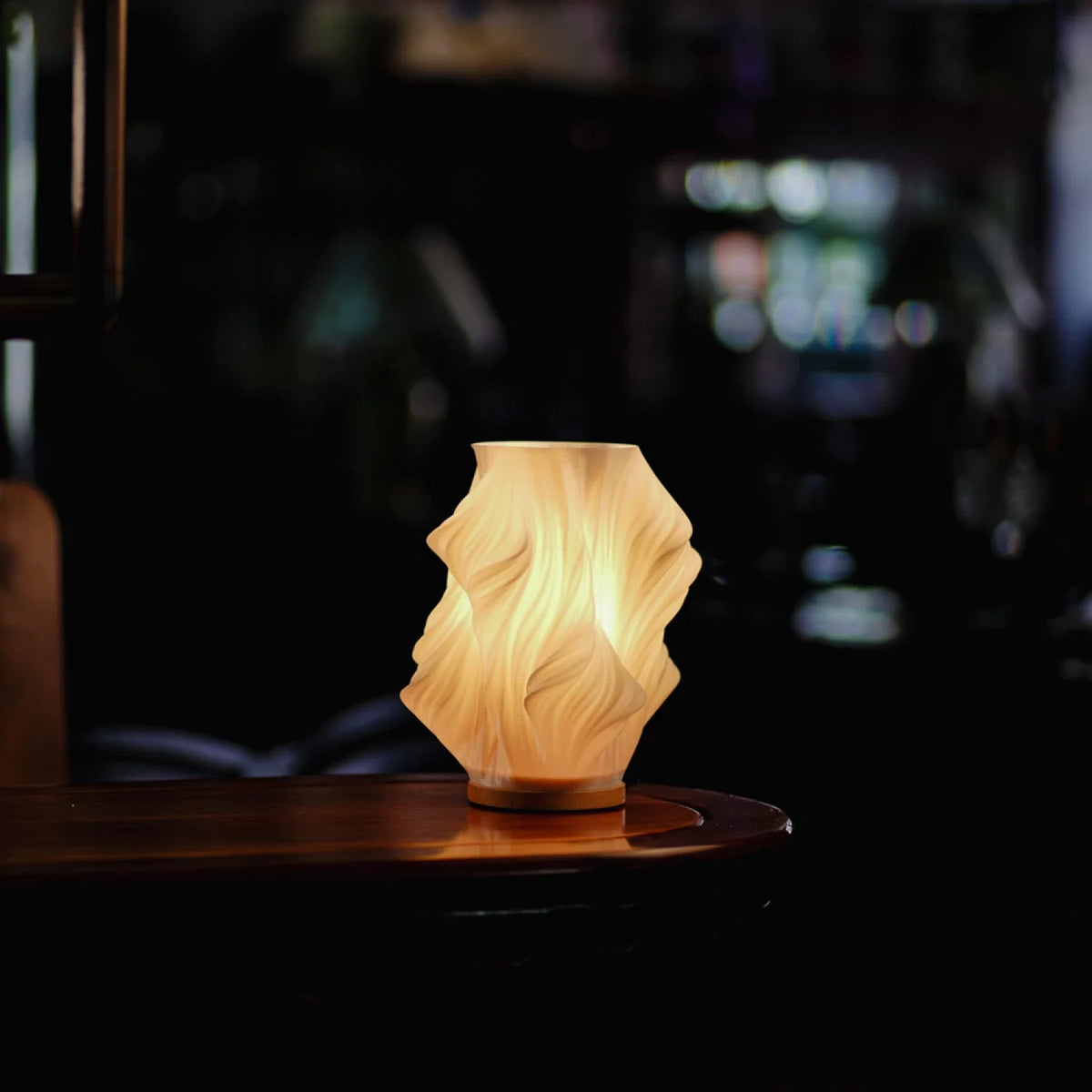 Dimmable Serene Wavecrest Lamp with wave-shaped shade and wooden base 3