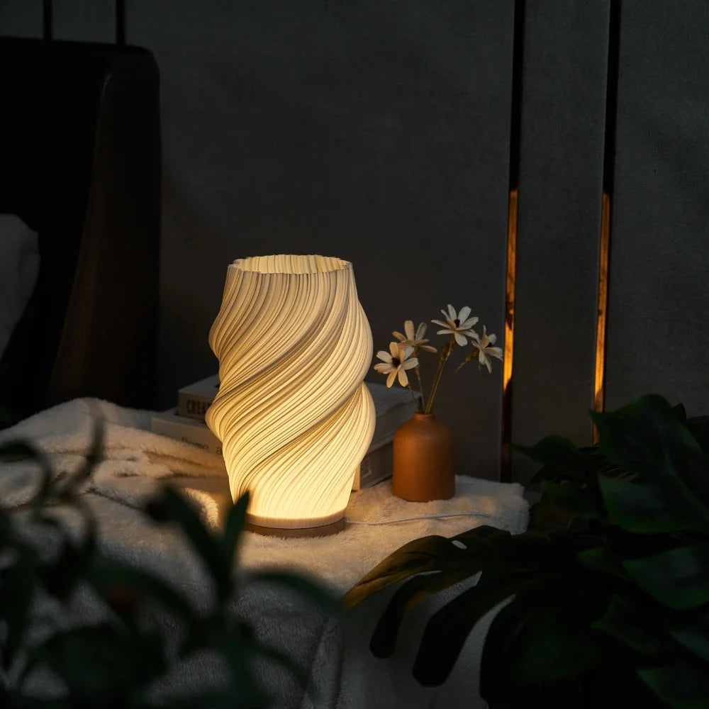 Dimmable Serene Wavecrest Lamp with wave-shaped shade and wooden base 4