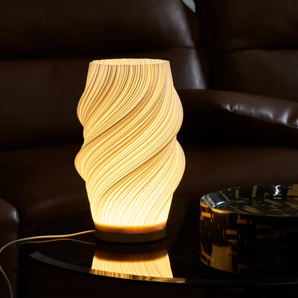 Dimmable Serene Wavecrest Lamp with wave-shaped shade and wooden base 6
