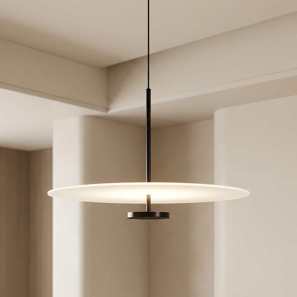 Elegant disc pendant lamp providing warm light for home decor.