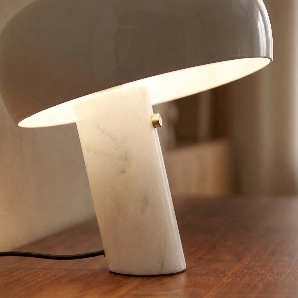 Elegant Dome Table Lamp with Enamelled Metal Shade and Marble Base 10