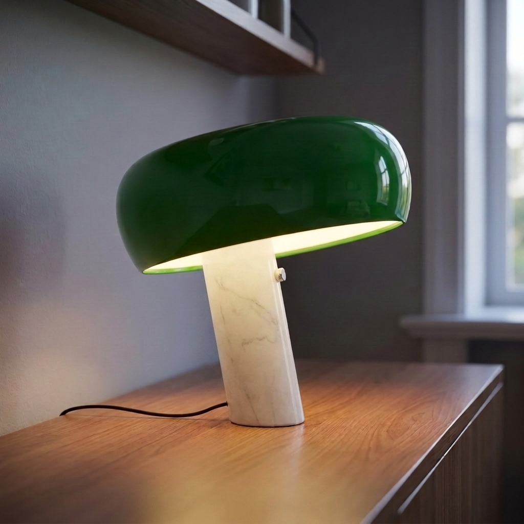 Elegant Dome Table Lamp with Enamelled Metal Shade and Marble Base 3