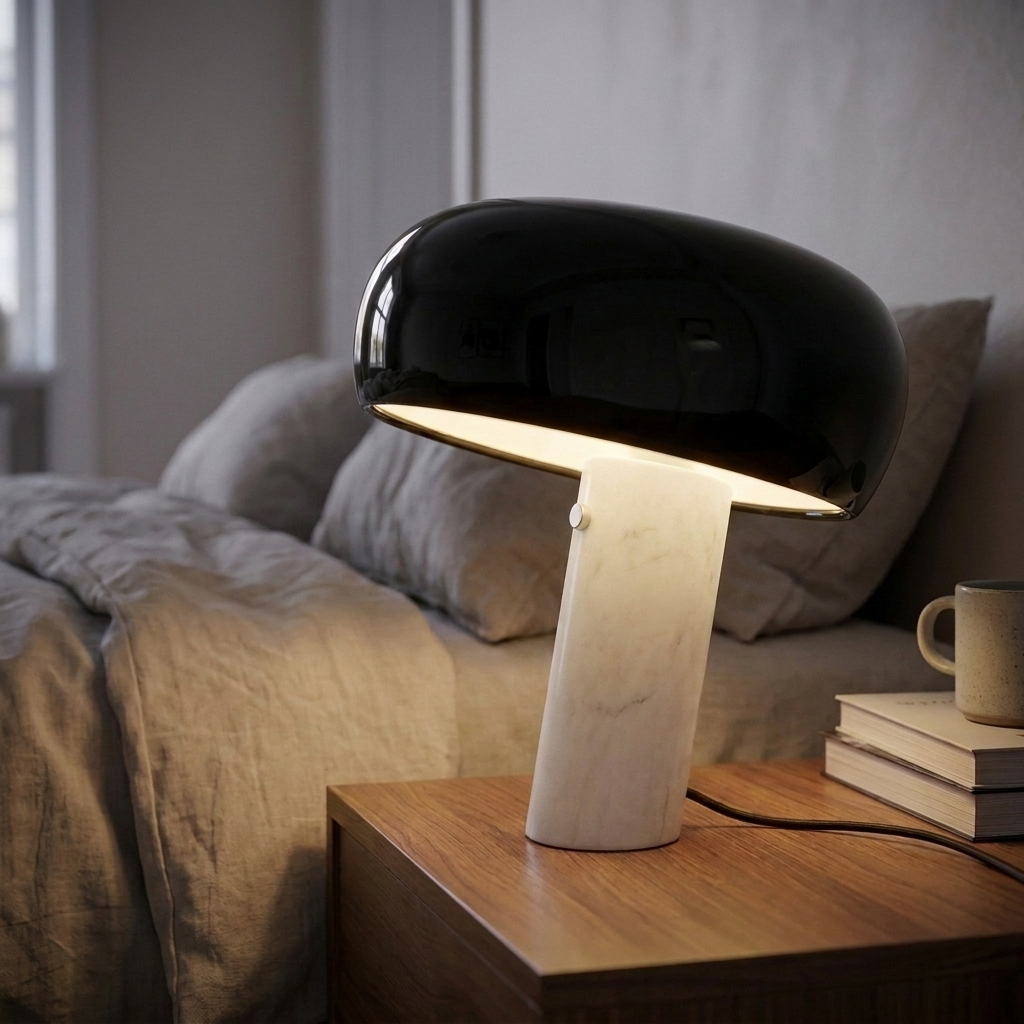 Elegant Dome Table Lamp with Enamelled Metal Shade and Marble Base 4