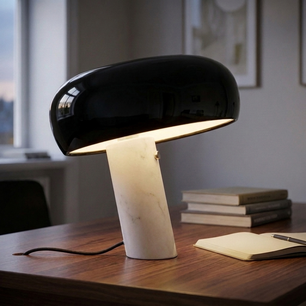 Elegant Dome Table Lamp with Enamelled Metal Shade and Marble Base 5