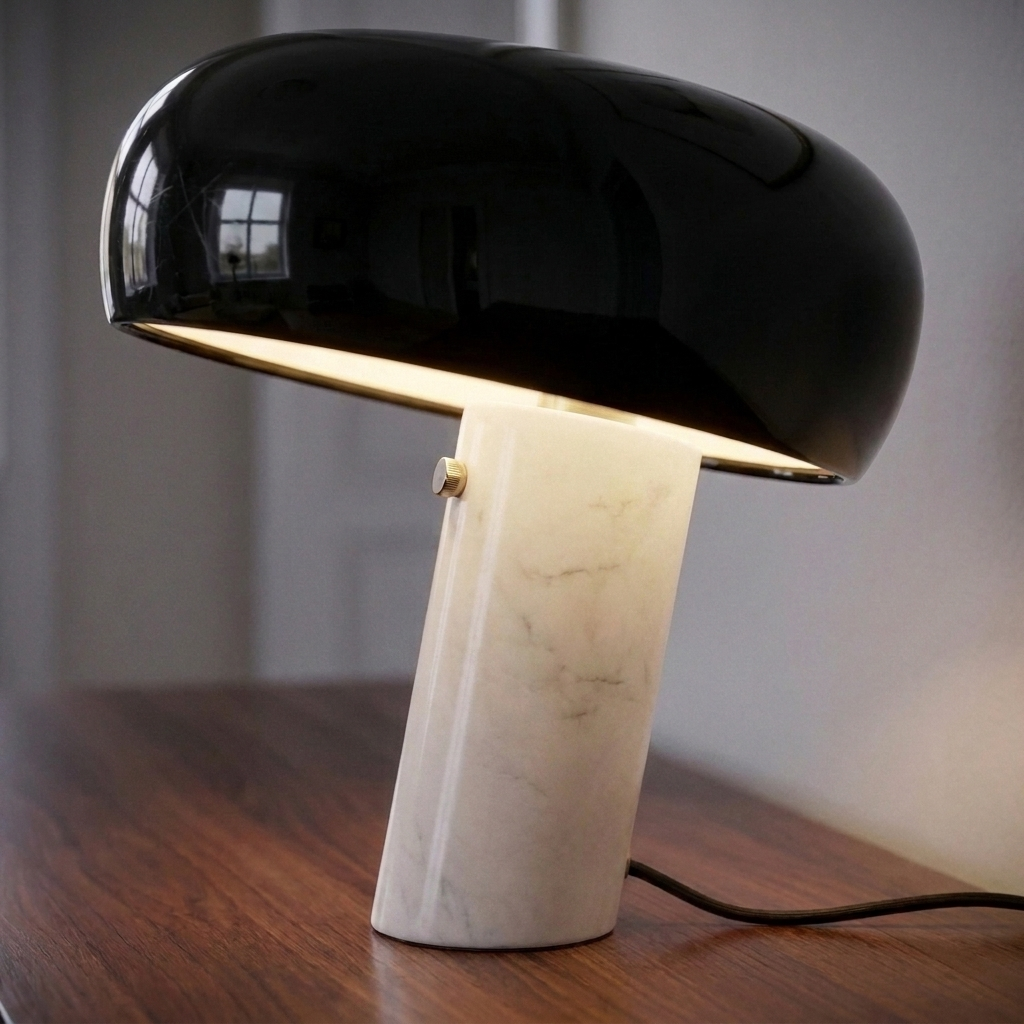 Elegant Dome Table Lamp with Enamelled Metal Shade and Marble Base 6