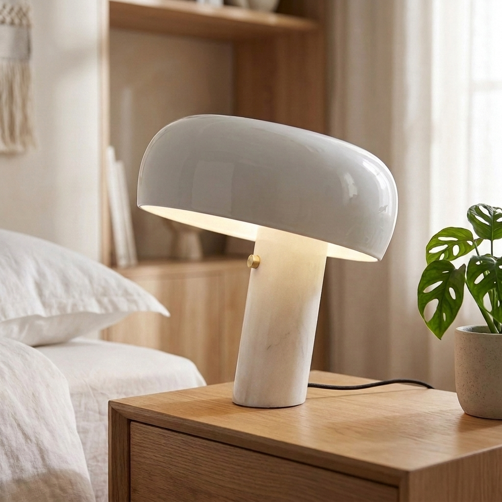 Elegant Dome Table Lamp with Enamelled Metal Shade and Marble Base 8