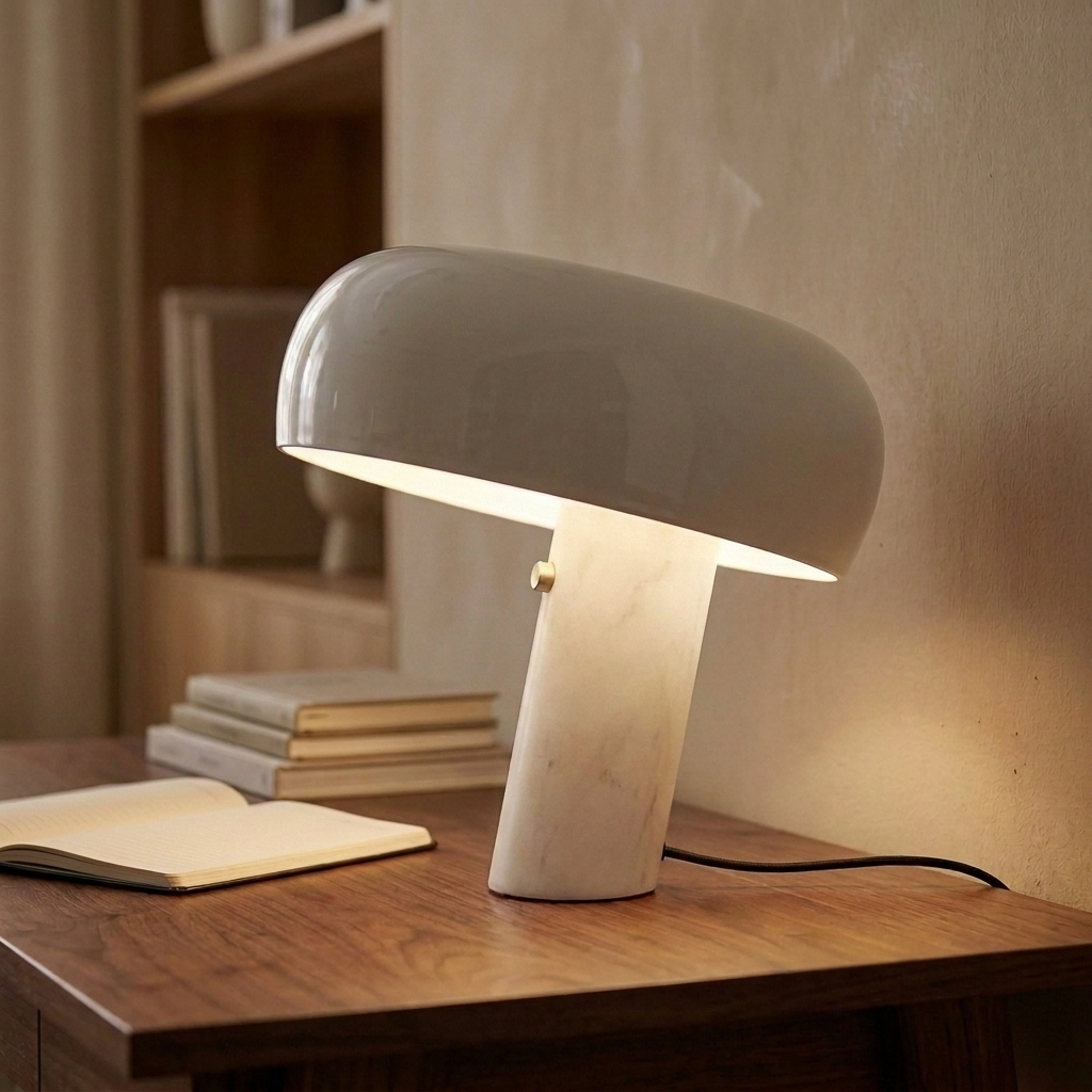 Elegant Dome Table Lamp with Enamelled Metal Shade and Marble Base 9