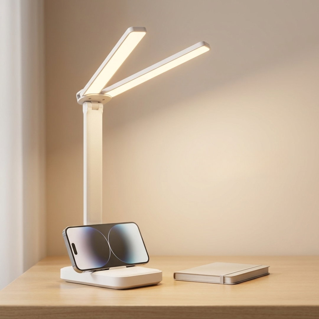 Stylish double head desk lamp for optimal lighting in any workspace.