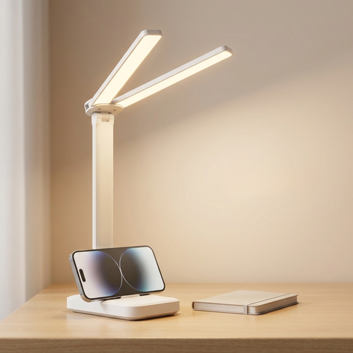 Stylish double head desk lamp for optimal lighting in any workspace.