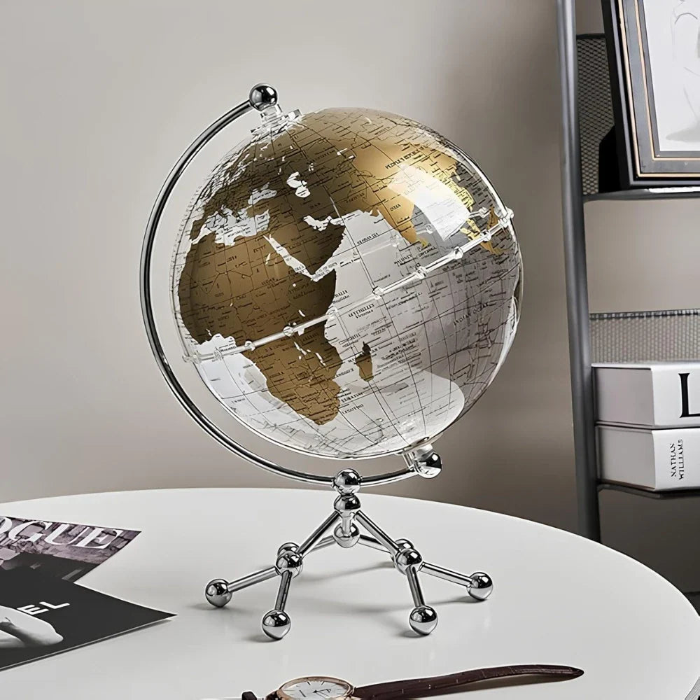 Modern educational globe light with metallic frame, world map design, and warm white glow for office and home decor 2