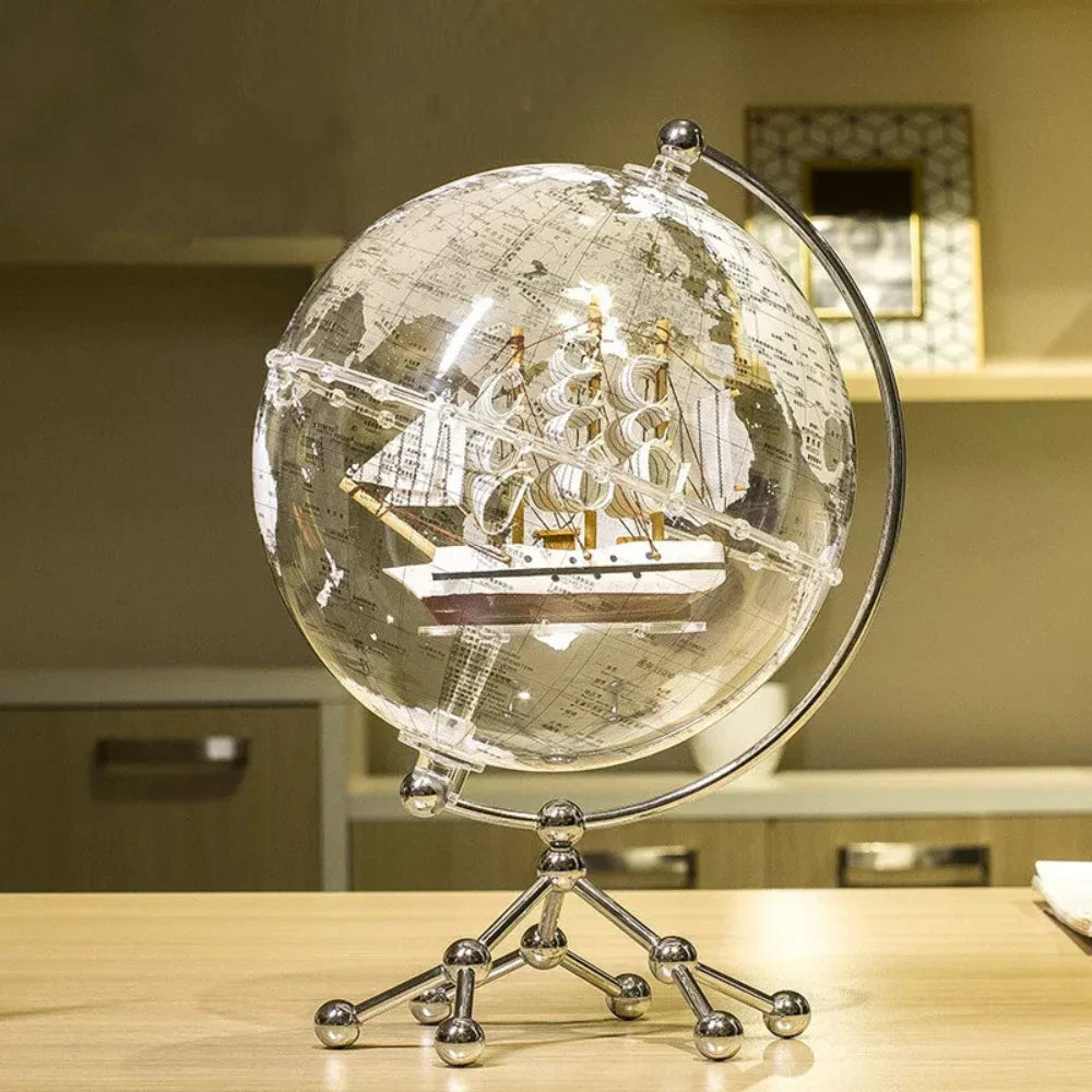 Modern educational globe light with metallic frame, world map design, and warm white glow for office and home decor 7