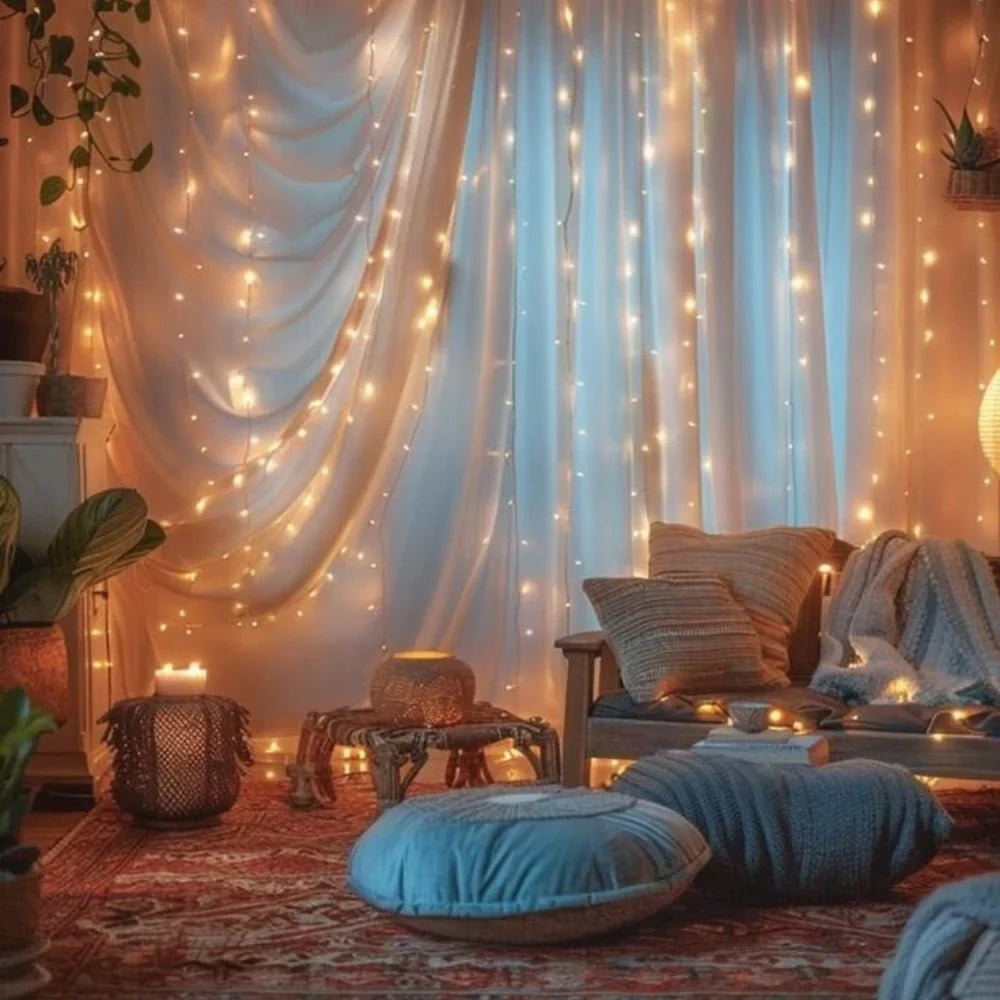 Enchanting Fairy Curtain warm white LED string lights with remote control and 8 lighting modes 11