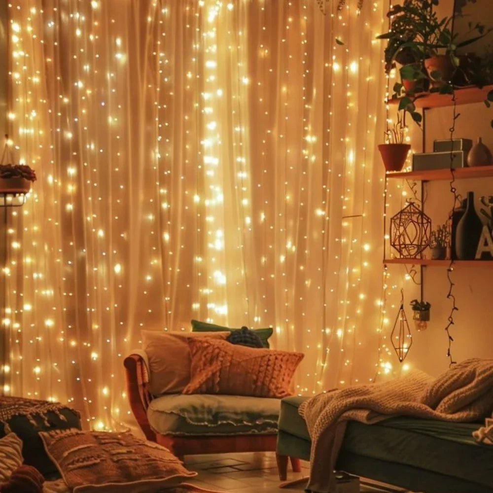 Enchanting Fairy Curtain warm white LED string lights with remote control and 8 lighting modes 3
