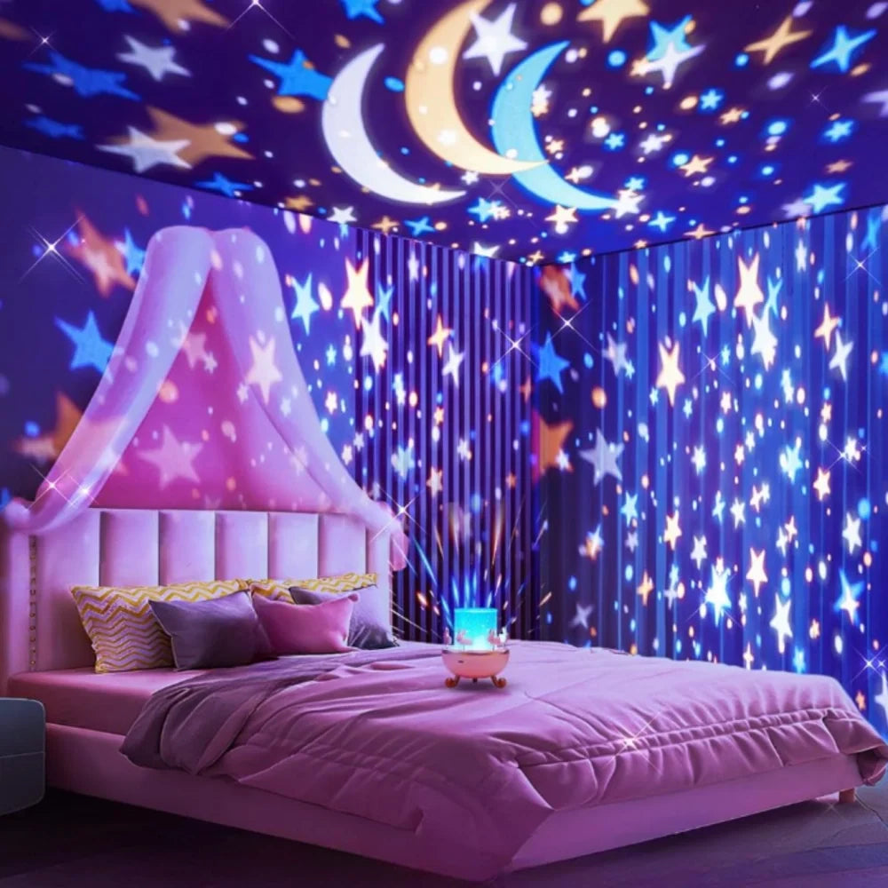 Enchanting starry projection light with fairytale scenes and colorful lighting modes for kids bedtime