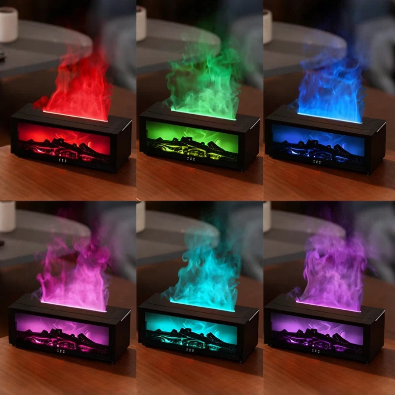 Flame humidifier producing cool mist with realistic fireplace lighting effect on a table 14