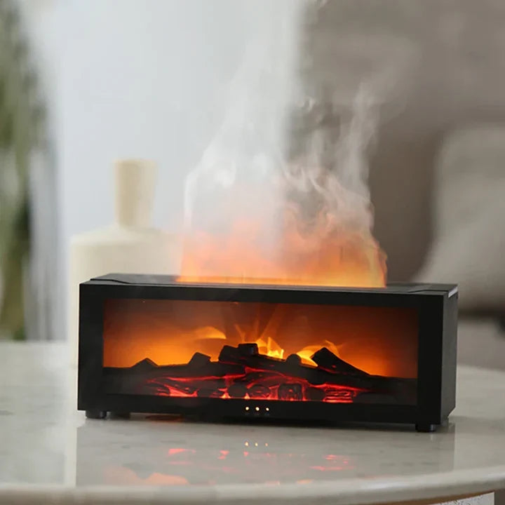 Flame humidifier producing cool mist with realistic fireplace lighting effect on a table 5