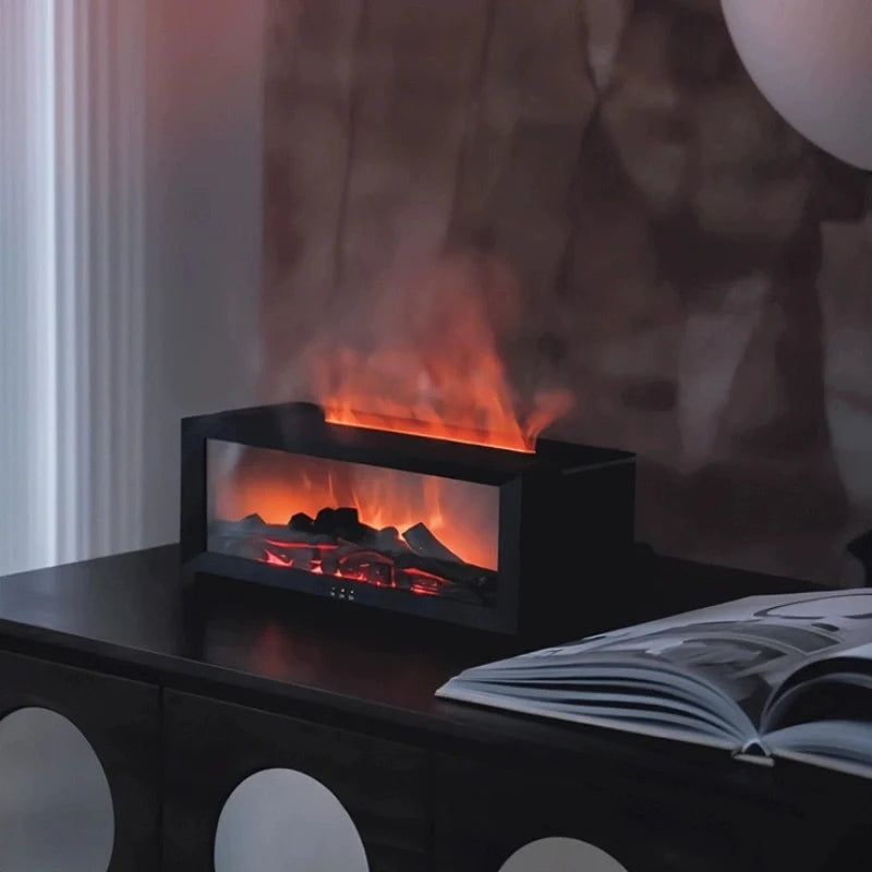 Flame humidifier producing cool mist with realistic fireplace lighting effect on a table 8