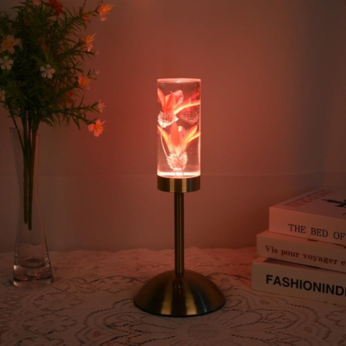 Floral Eternal Blossom rechargeable table lamp with embedded real flowers and tri-color LED lighting 2