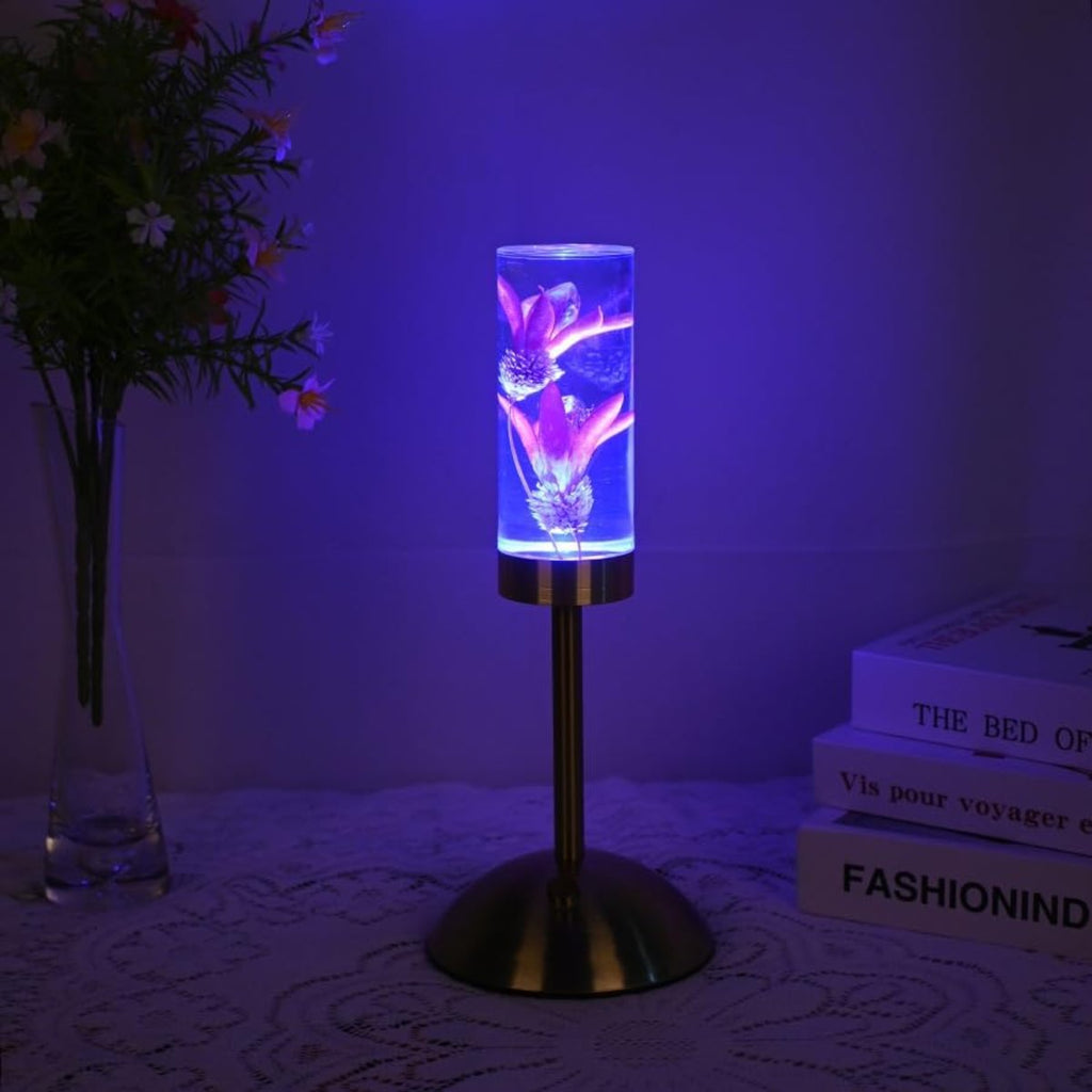 Floral Eternal Blossom rechargeable table lamp with embedded real flowers and tri-color LED lighting 3