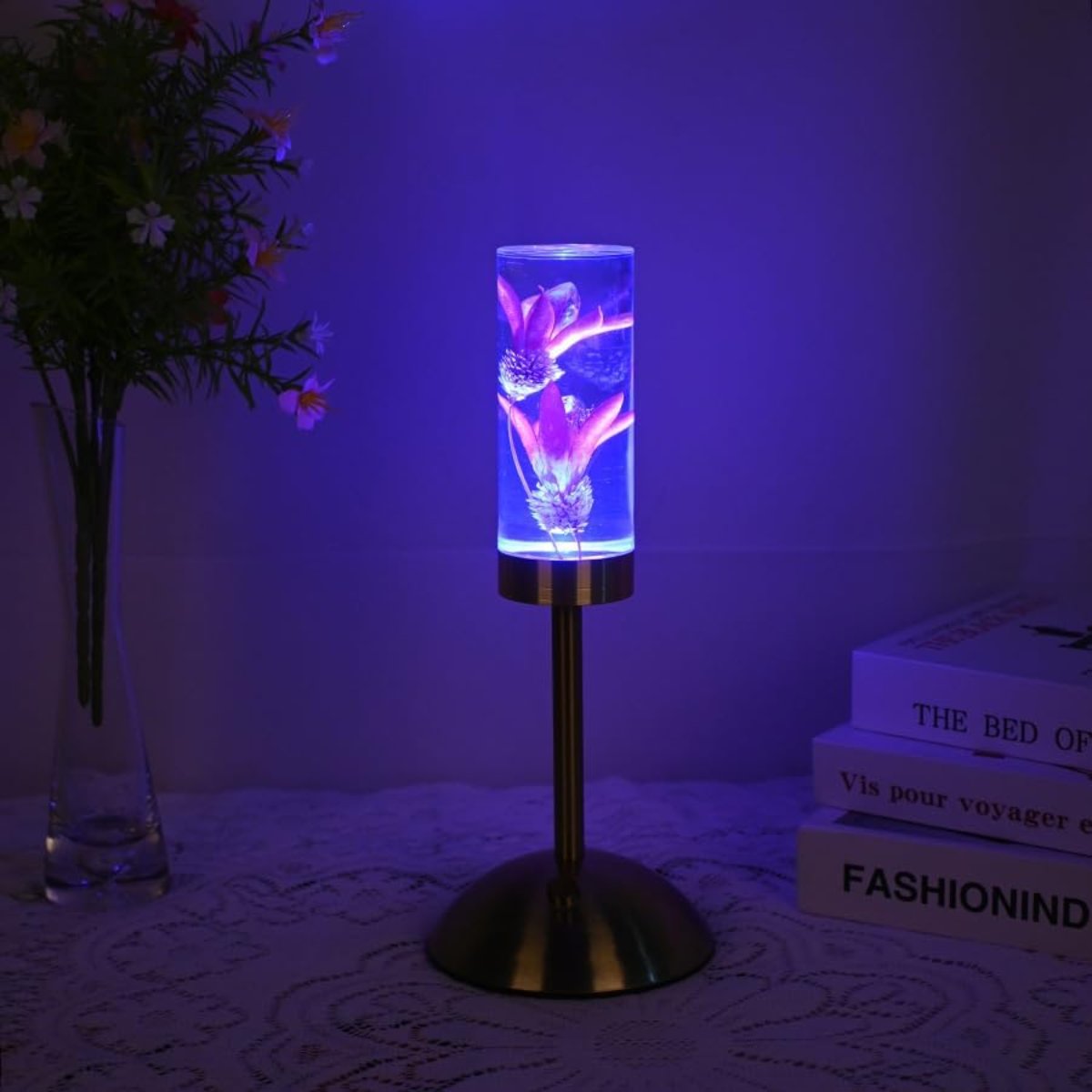 Floral Eternal Blossom rechargeable table lamp with embedded real flowers and tri-color LED lighting 3