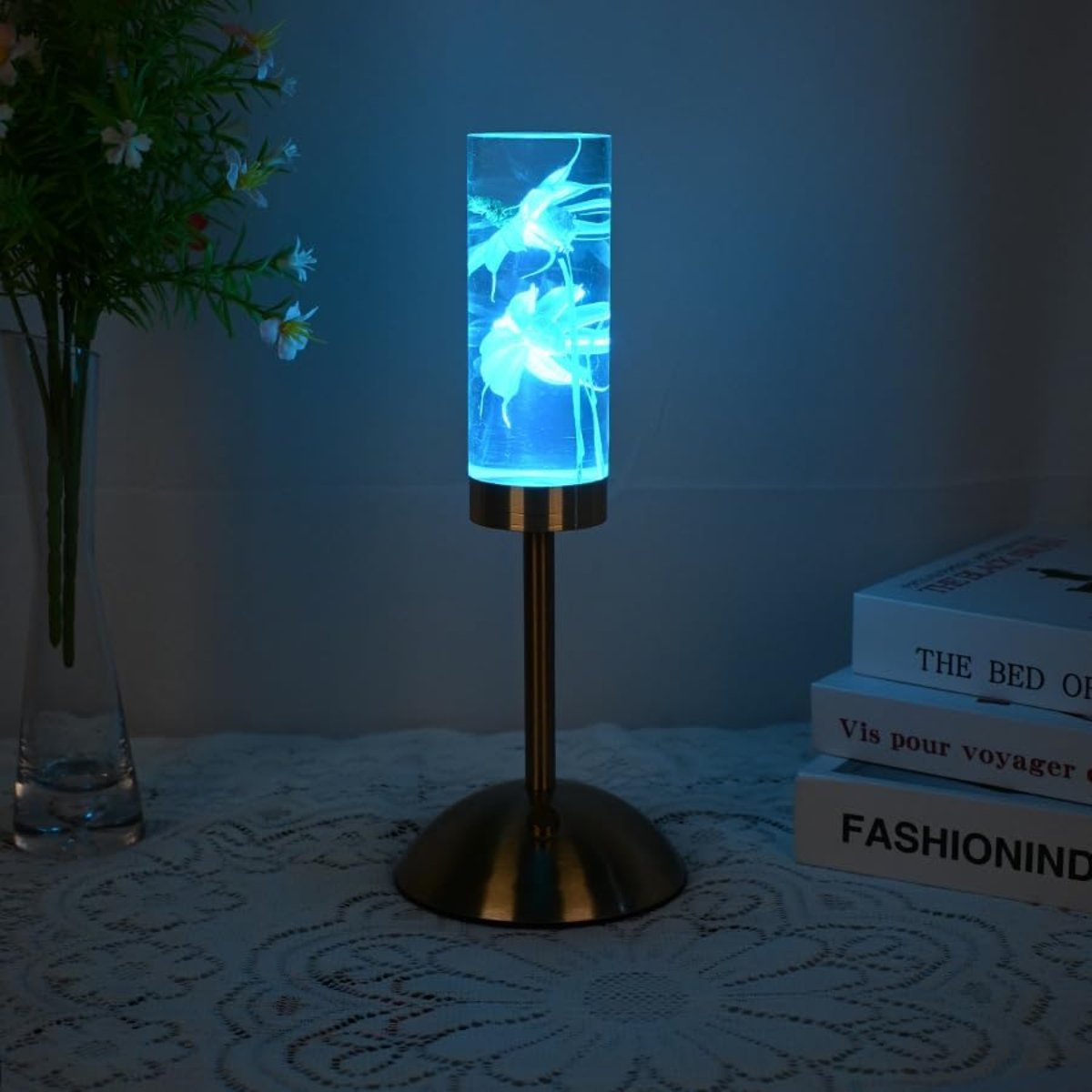 Floral Eternal Blossom rechargeable table lamp with embedded real flowers and tri-color LED lighting 4