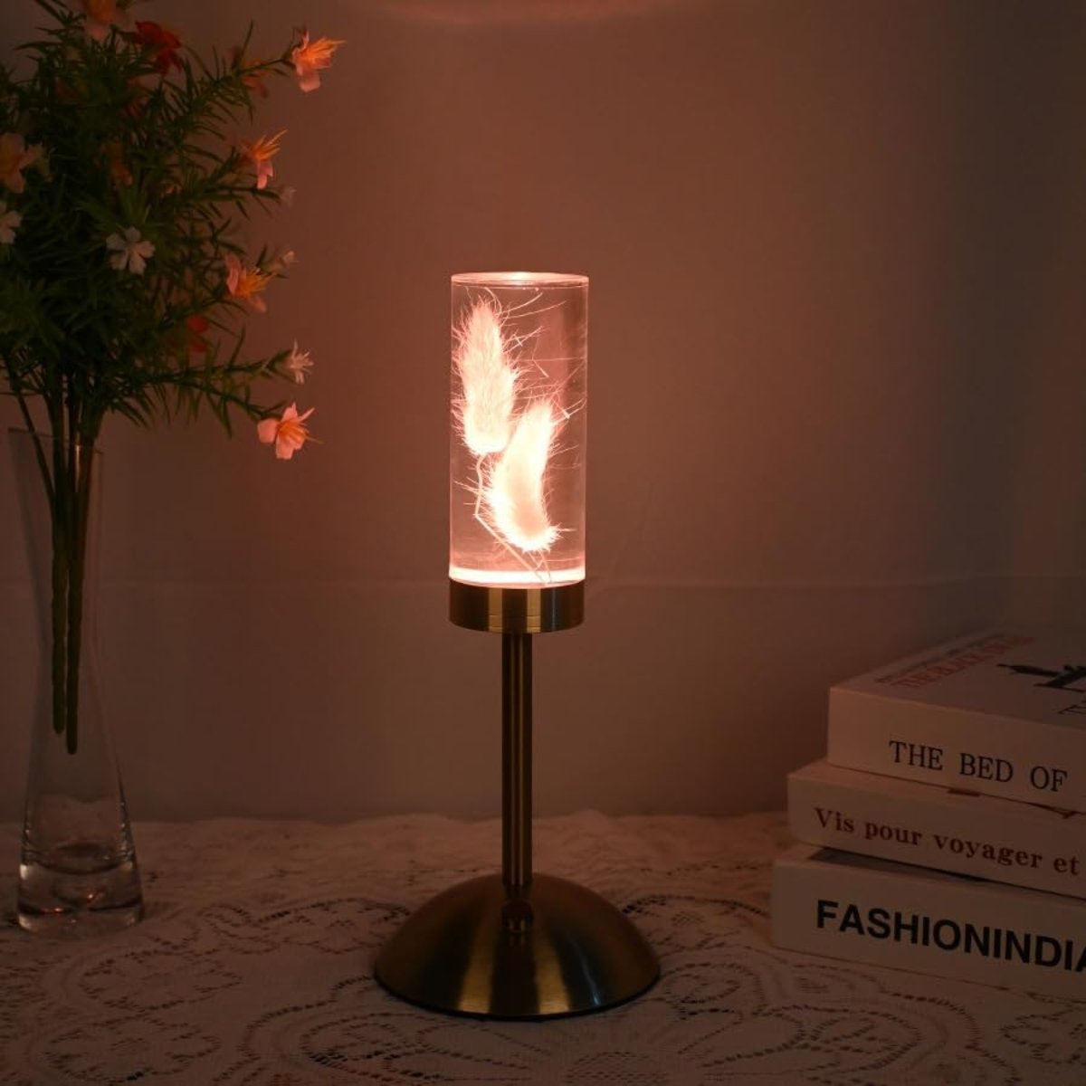 Floral Eternal Blossom rechargeable table lamp with embedded real flowers and tri-color LED lighting 5