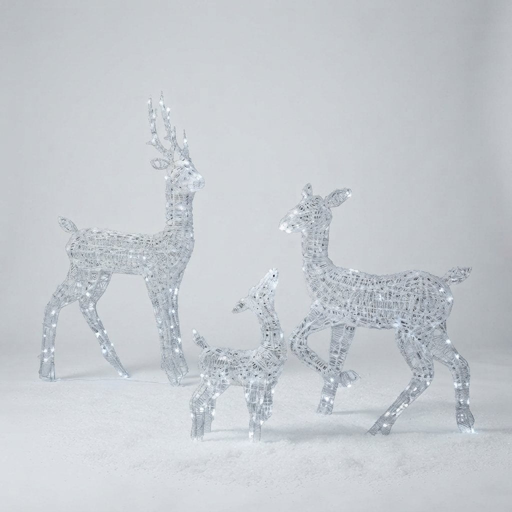 Frosted acrylic reindeer family light-up outdoor Christmas lawn decoration set with 540 cool-white LEDs. 2