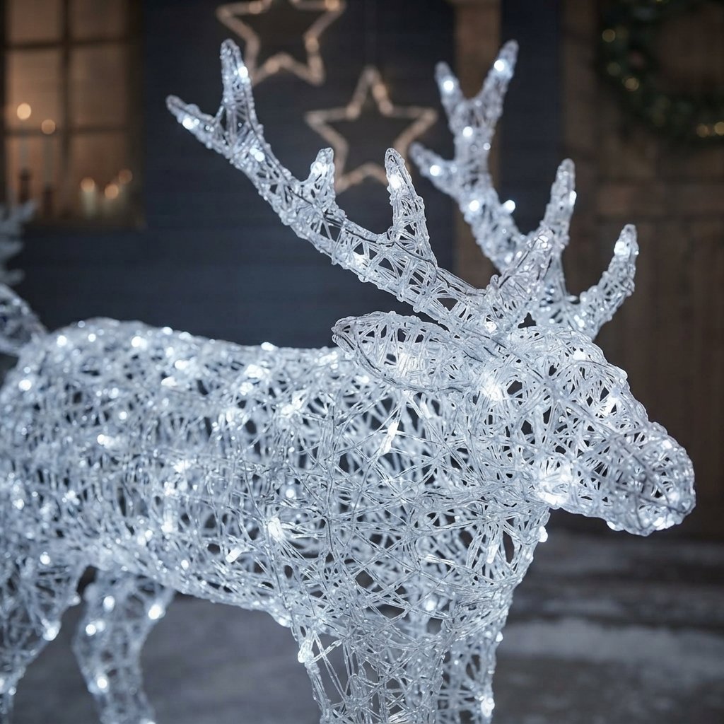 Frosted acrylic reindeer family light-up outdoor Christmas lawn decoration set with 540 cool-white LEDs. 3
