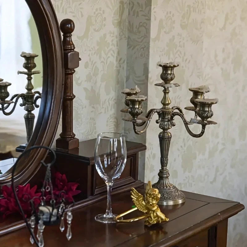 Gilded Nocturne vintage candelabra with adjustable arms and floral detailing in gold alloy 13